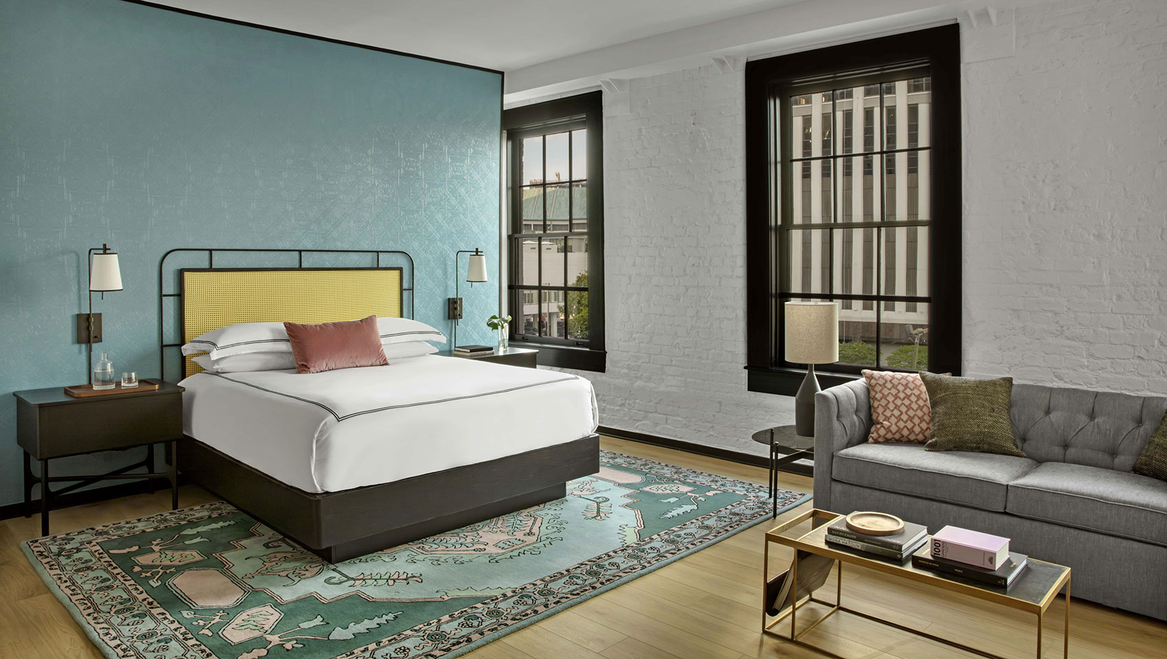 guestroom with bed and couch